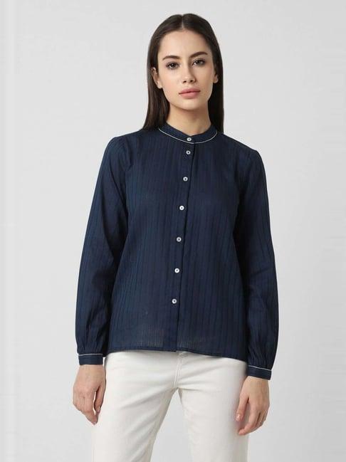 van heusen navy cotton striped shirt