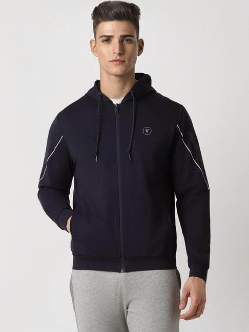 van heusen navy regular fit hooded jacket