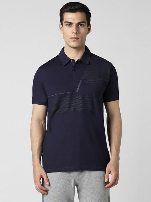 van heusen navy regular fit printed polo t-shirt