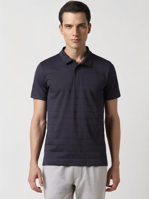 van heusen navy regular fit printed polo t-shirt