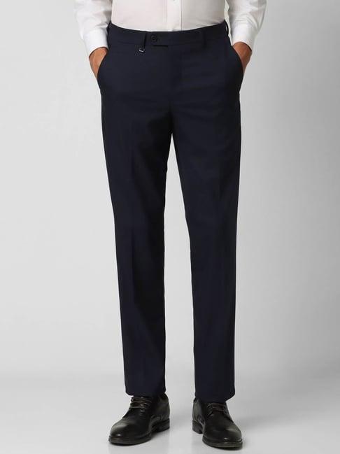 van heusen navy regular fit striped trousers