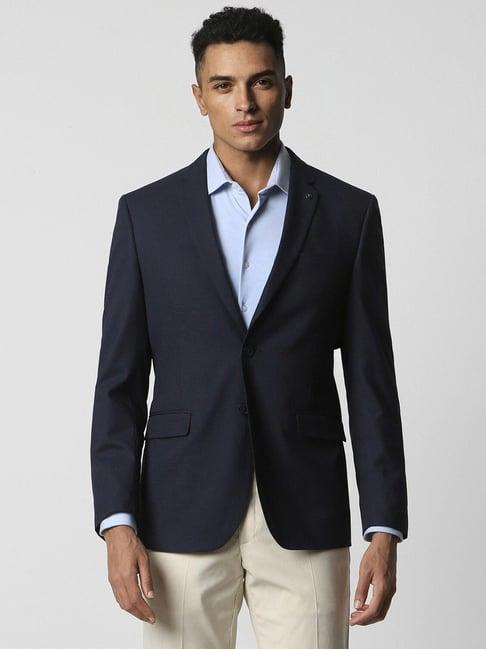 van heusen navy slim fit checks blazer