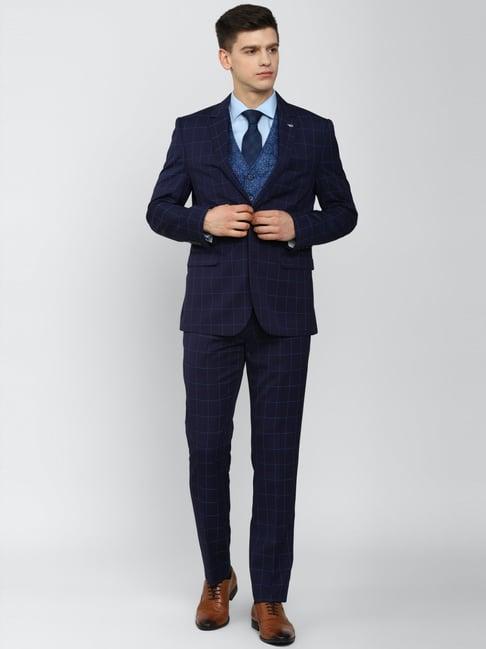 van heusen navy slim fit checks four piece suit