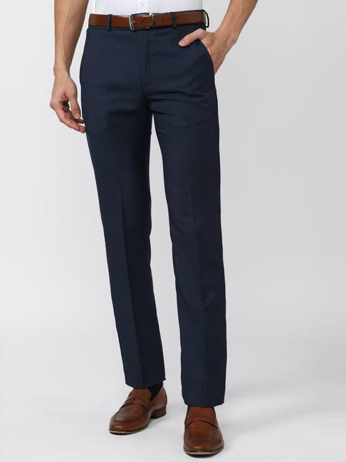 van heusen navy slim fit checks trousers