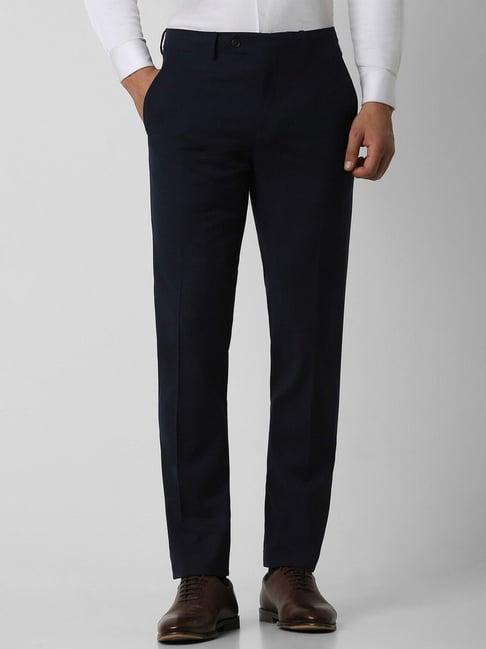 van heusen navy slim fit checks trousers