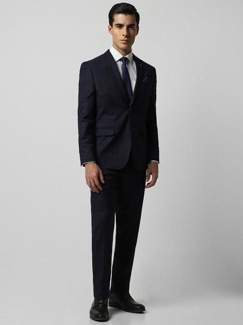 van heusen navy slim fit checks two piece suits