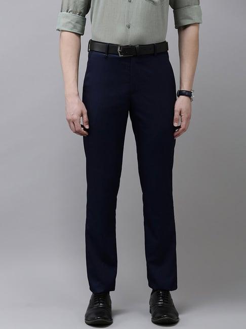 van heusen navy slim fit flat front trousers