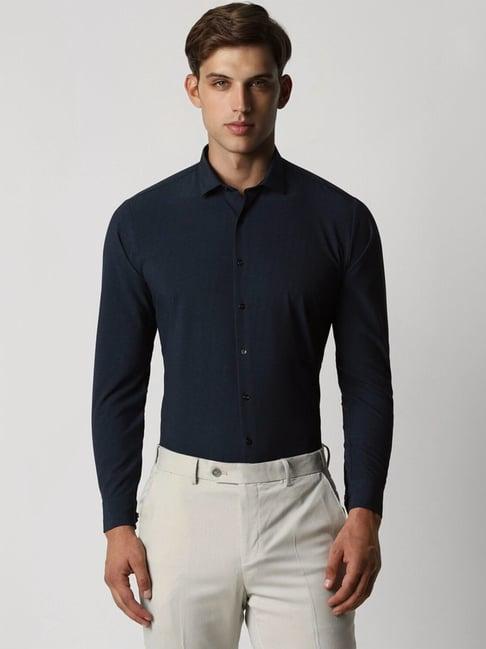 van heusen navy slim fit printed shirt