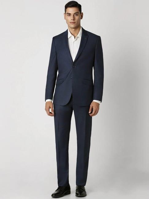 van heusen navy slim fit self pattern two piece suit