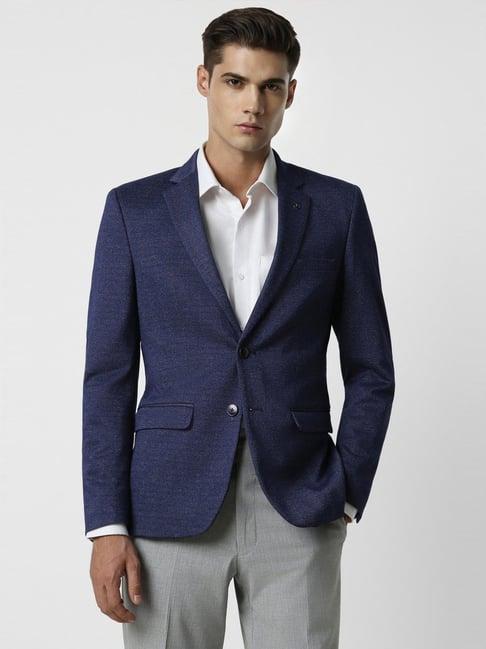 van heusen navy slim fit texture blazers