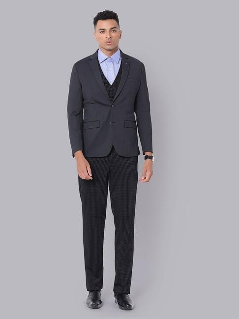 van heusen navy slim fit texture four piece suit