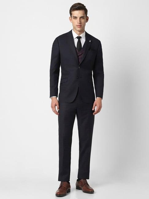 van heusen navy slim fit texture four piece suits