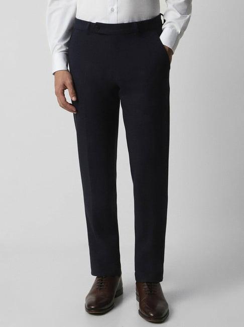 van heusen navy slim fit texture trousers