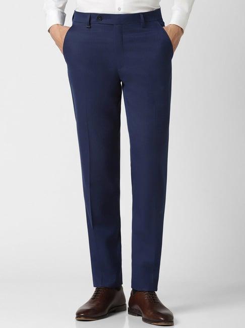 van heusen navy slim fit texture trousers