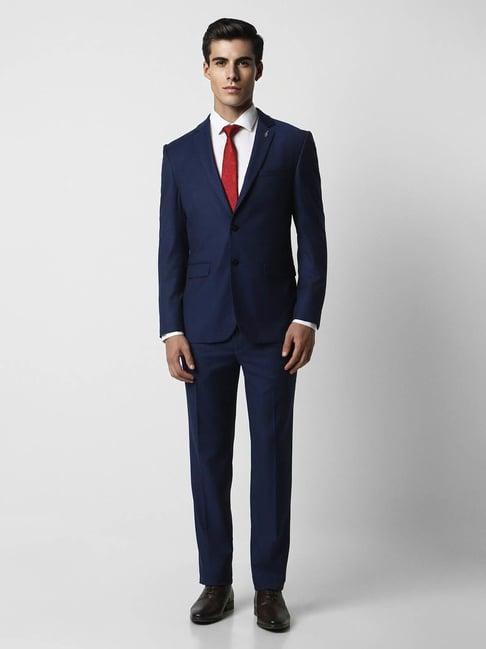 van heusen navy slim fit texture two piece suit