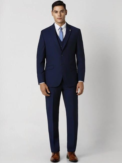 van heusen navy slim fit three piece suits