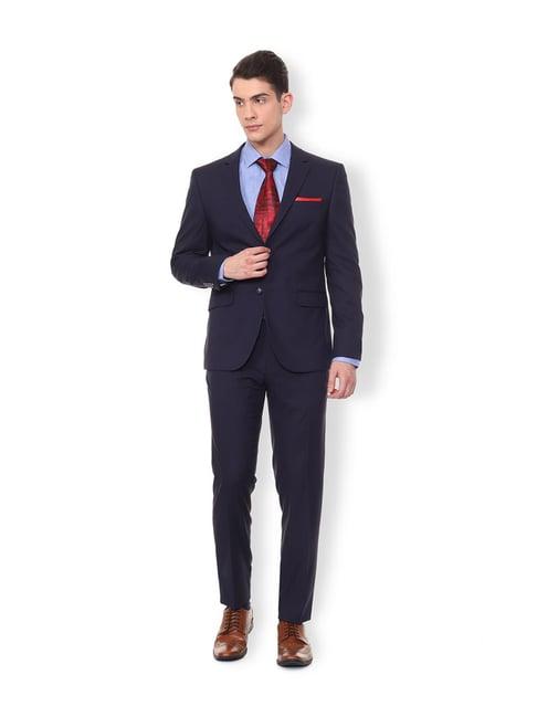 van heusen navy solid full sleeves two piece suit