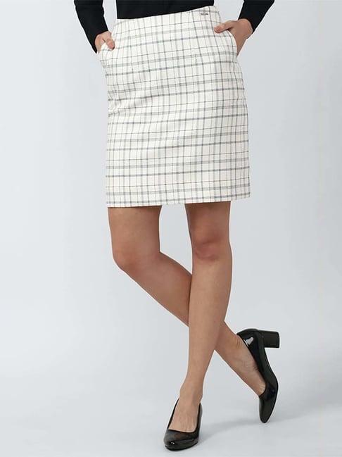 van heusen off-white chequered pencil skirt