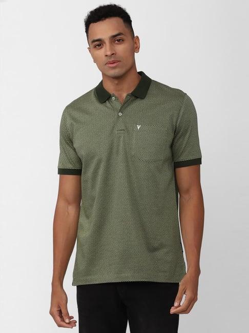 van heusen olive cotton regular fit printed polo t-shirt