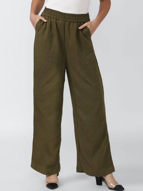 van heusen olive green mid rise parallel trousers