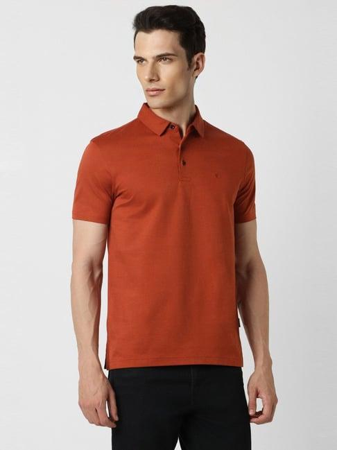 van heusen orange cotton regular fit polo t-shirt