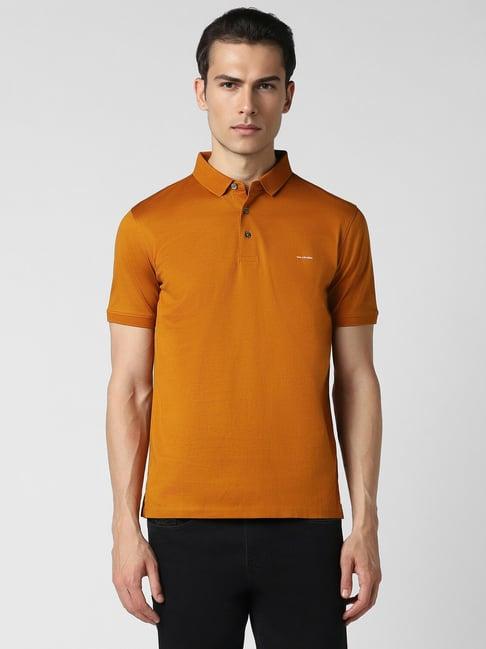 van heusen orange cotton regular fit polo t-shirt