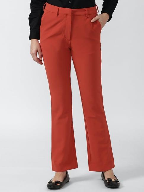 van heusen orange regular fit mid rise trousers