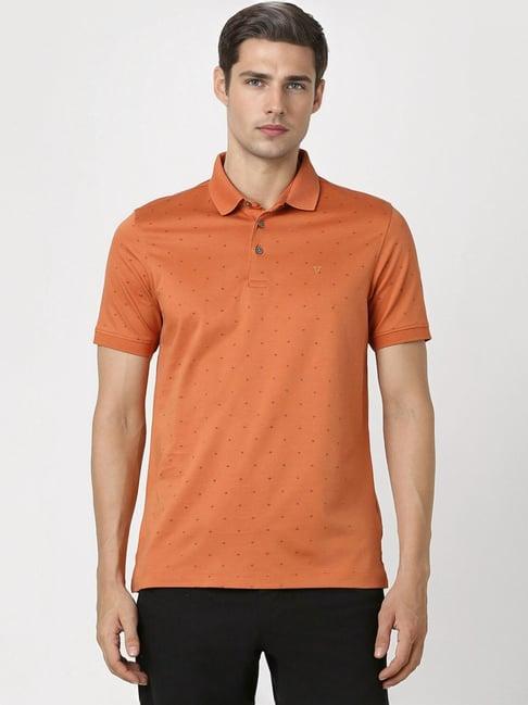 van heusen orange regular fit printed polo t-shirt