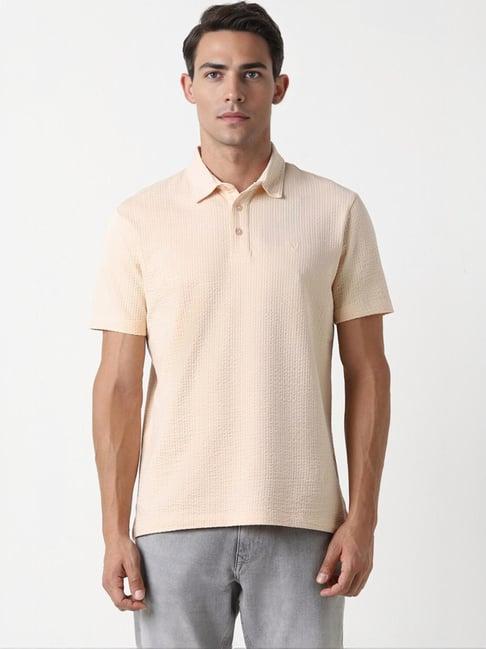 van heusen peach cotton regular fit striped polo t-shirt