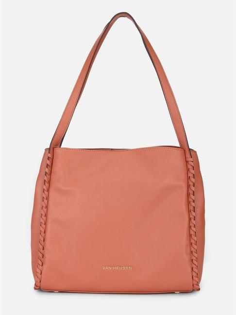 van heusen peach pu textured tote handbag