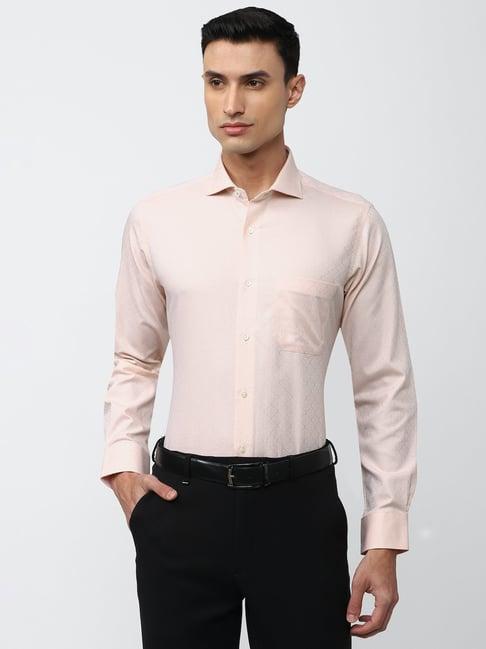 van heusen peach regular fit printed cotton shirt