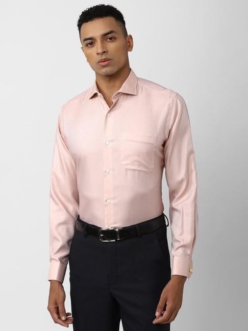 van heusen peach regular fit self pattern shirt