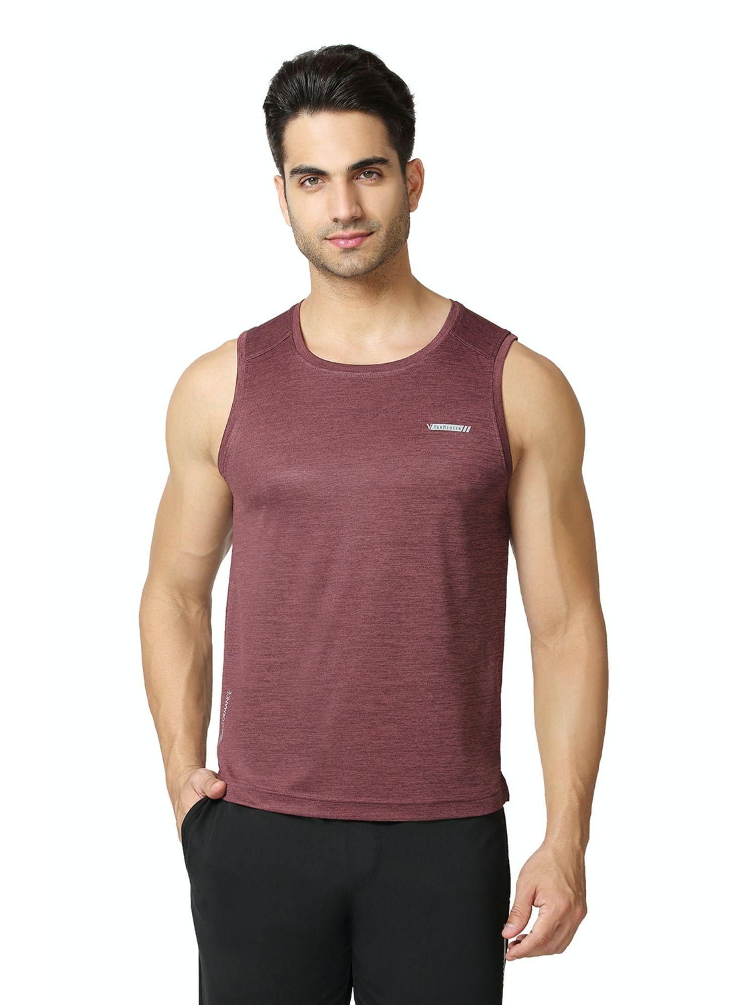 van heusen performance men swift dry & odour shield gym vest - cabarnet