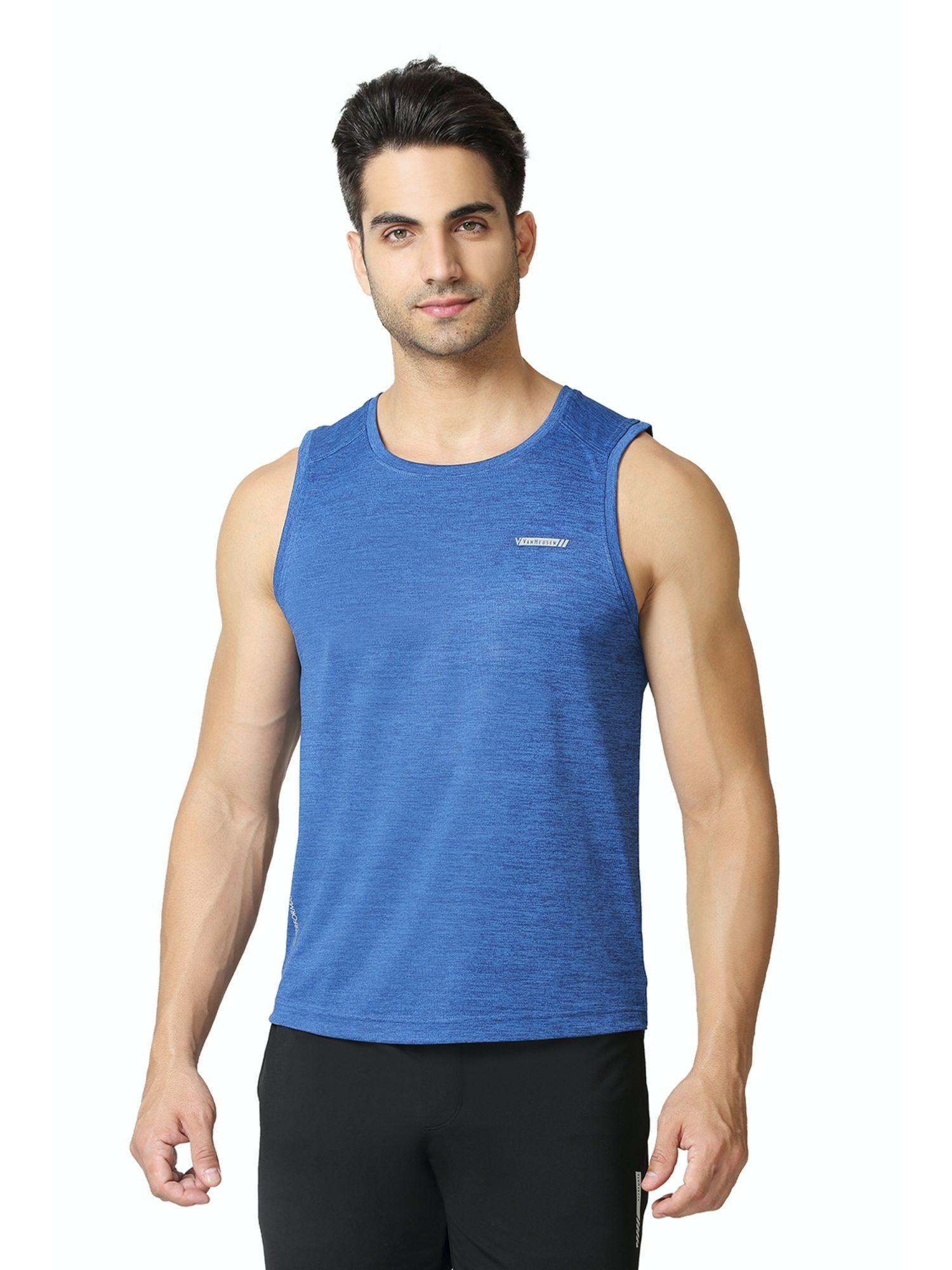 van heusen performance men swift dry & odour shield gym vest - strong blue