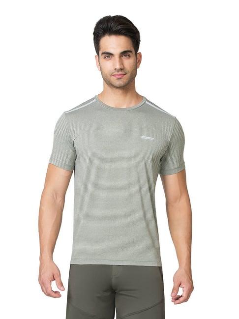 van heusen performance regular fit swift dry crew neck striped t-shirt - army green