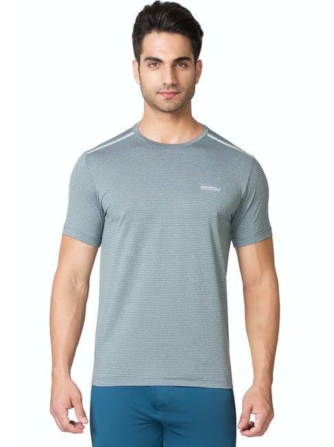 van heusen performance regular fit swift dry crew neck striped t-shirt - lake green