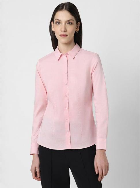 van heusen pink cotton checks shirt