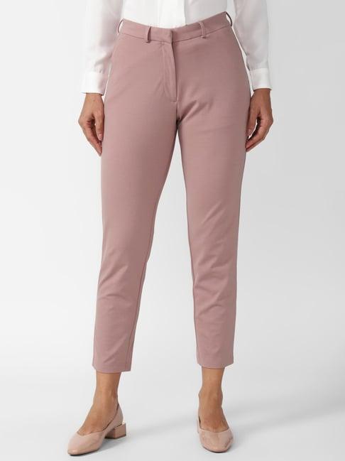 van heusen pink cotton mid rise formal trousers