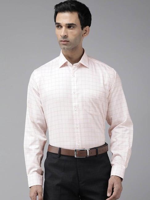 van heusen pink cotton regular fit checks shirt