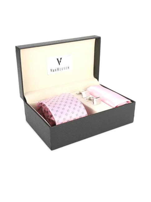 van heusen pink printed tie, pocket square & cufflinks - pack of 3