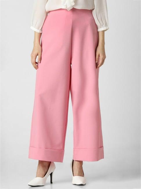 van heusen pink regular fit mid rise trousers