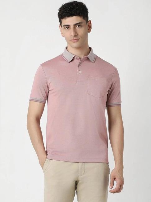 van heusen pink regular fit texture polo t-shirt