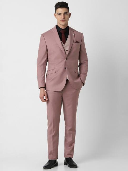 van heusen pink slim fit texture four piece suits