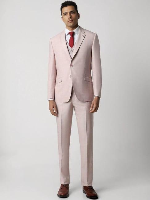 van heusen pink slim fit three piece suit