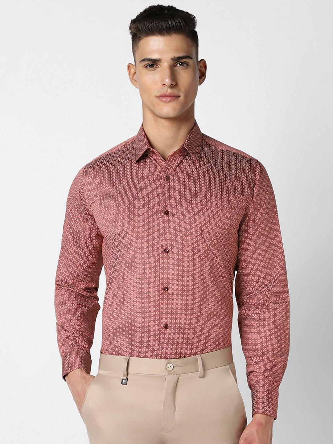 van heusen printed spread collar long sleeves cotton regular fit formal shirt