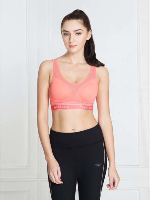 van heusen proactive snug fit anti bacterial padded perforated cups sports bra - coral