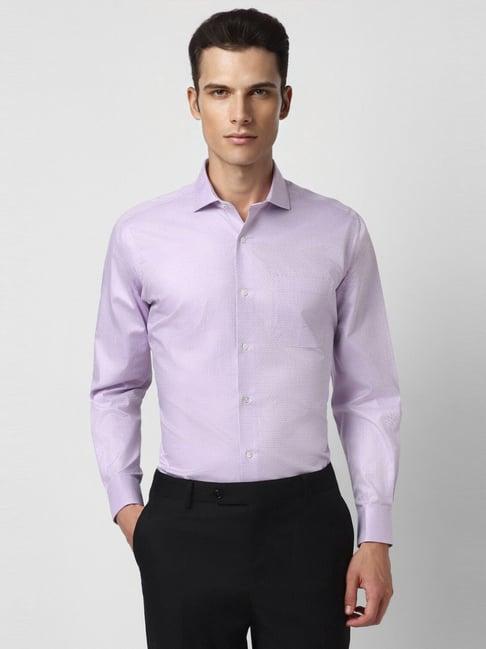 van heusen purple cotton regular fit printed shirt