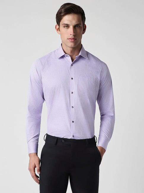 van heusen purple cotton regular fit printed shirt