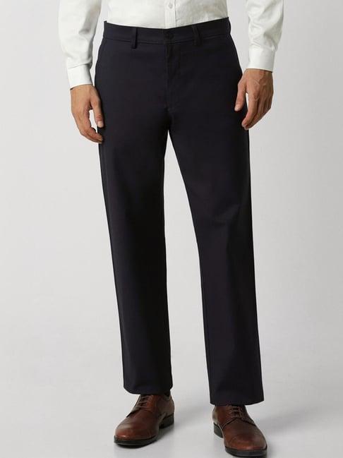 van heusen purple cotton regular fit trousers