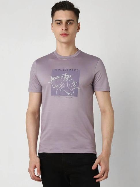 van heusen purple cotton slim fit printed t-shirt